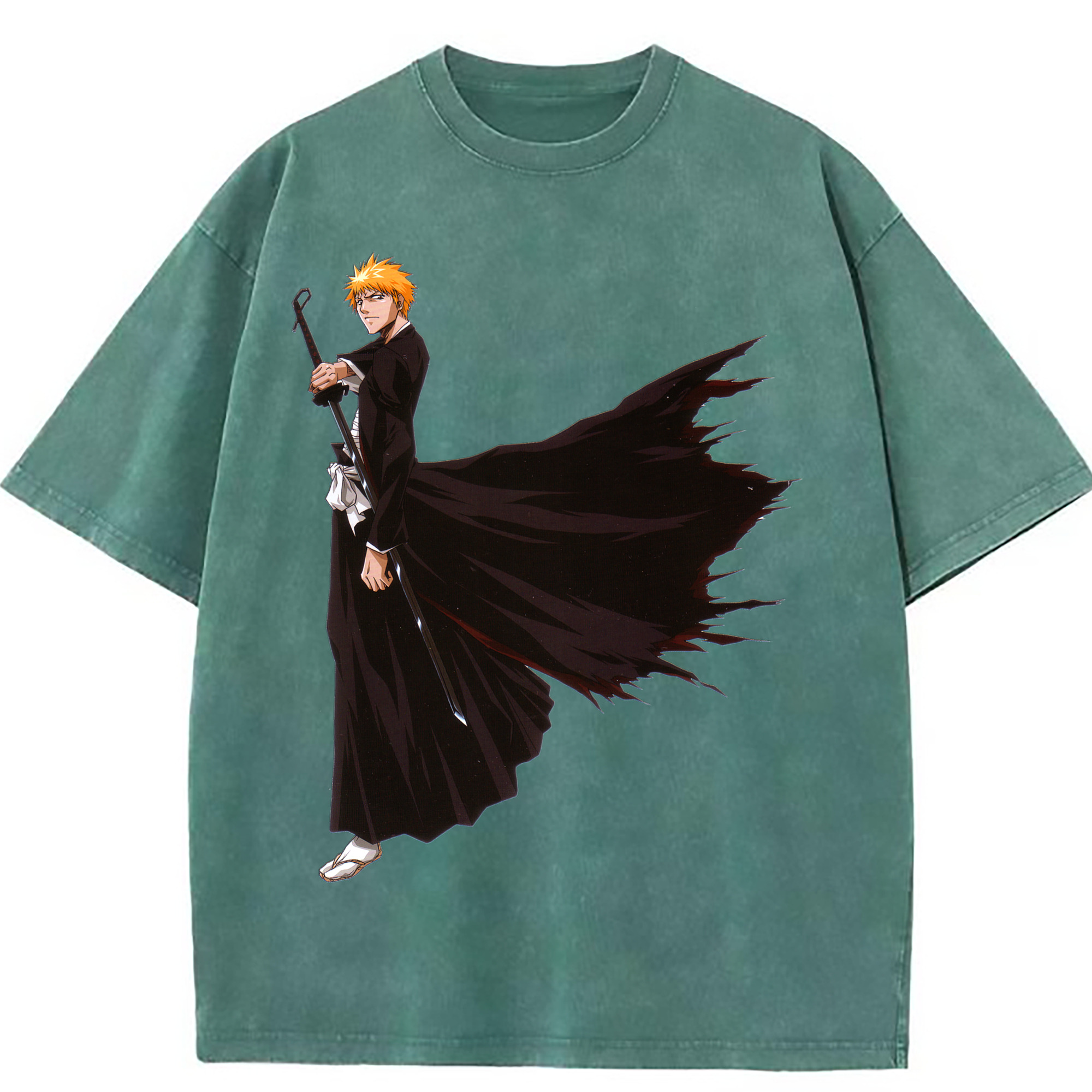 （画像用） ブリーチ 黒崎一護（くろさき いちご）BLEACH Kurosaki Ichigo 綿100% ヴィンテージ風 半袖Tシャツ（フロントプリント）